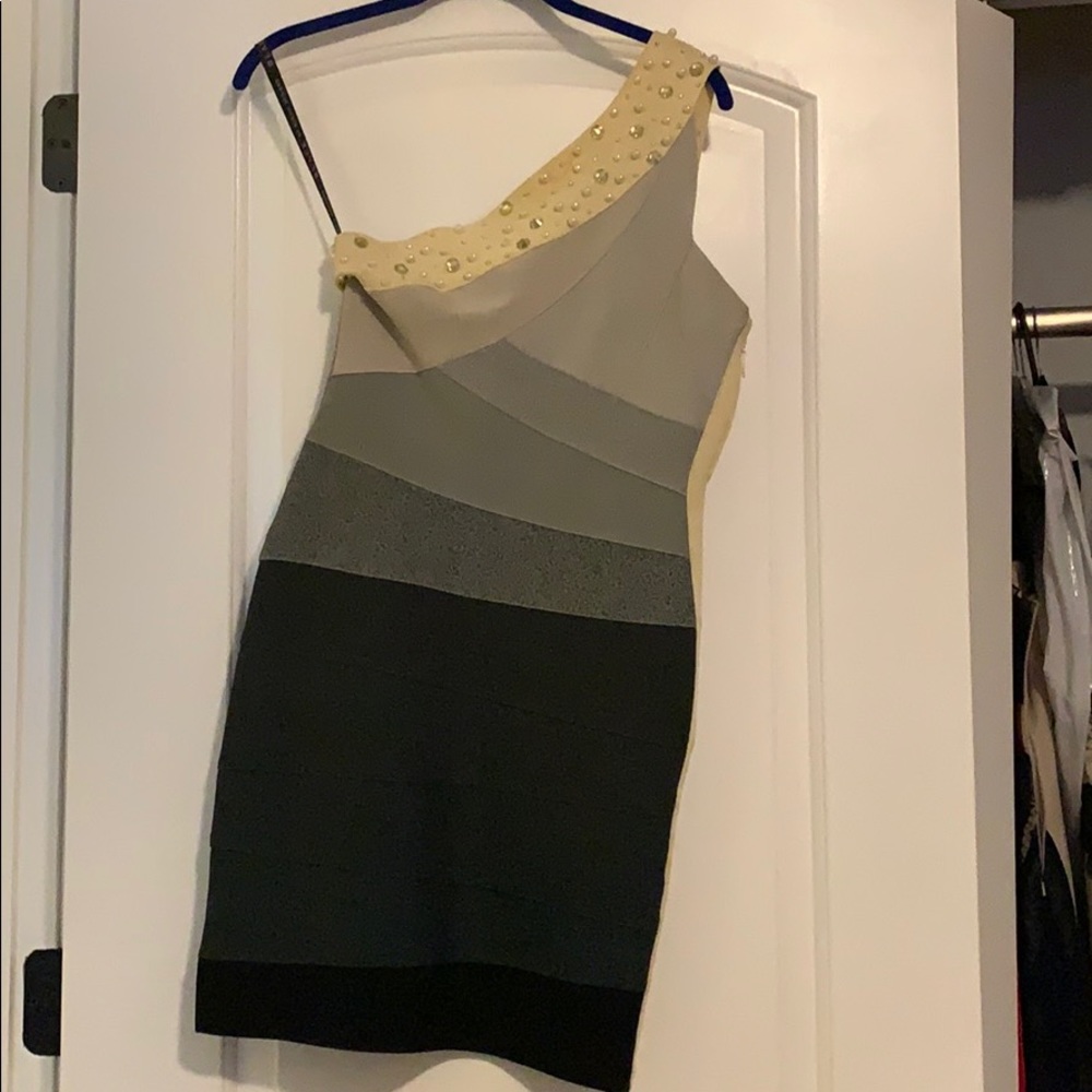 Gorgeous One sleeve Embellished Dress by Black